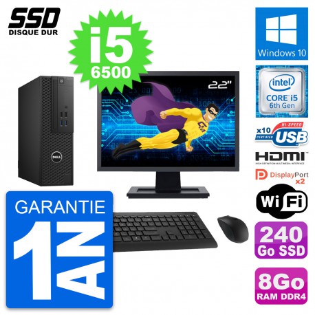 PC Dell T3420 SFF Ecran 22" Intel i5-6500 RAM 8Go SSD 240Go HDMI Windows 10 Wifi
