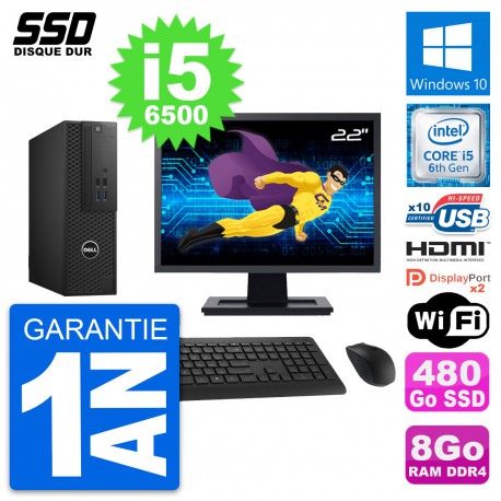 PC Dell T3420 SFF Ecran 22" Intel i5-6500 RAM 8Go SSD 480Go HDMI Windows 10 Wifi