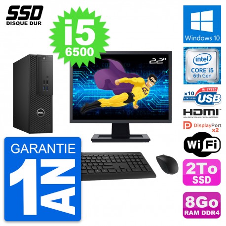 PC Dell T3420 SFF Ecran 22" Intel i5-6500 RAM 8Go SSD 2To HDMI Windows 10 Wifi