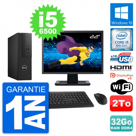 PC Dell T3420 SFF Ecran 22" i5-6500 RAM 32Go Disque 2To HDMI Windows 10 Wifi