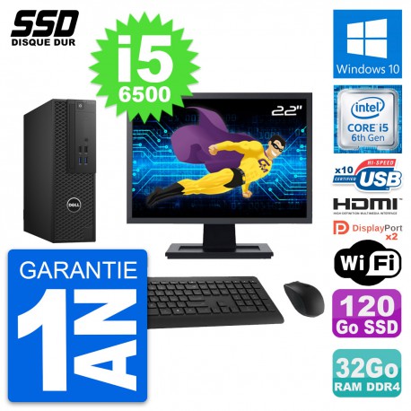 PC Dell T3420 SFF Ecran 22" Core i5-6500 RAM 32Go SSD 120Go HDMI Windows 10 Wifi