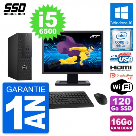 PC Dell T3420 SFF Ecran 27" Core i5-6500 RAM 16Go SSD 120Go HDMI Windows 10 Wifi