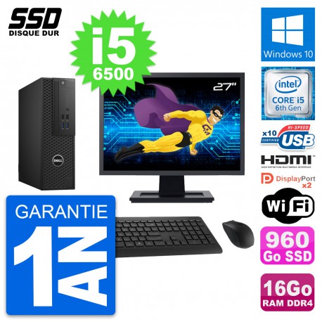 PC Dell T3420 SFF Ecran 27" Core i5-6500 RAM 16Go SSD 960Go HDMI Windows 10 Wifi