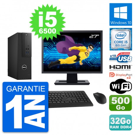 PC Dell T3420 SFF Ecran 27" i5-6500 RAM 32Go Disque 500Go HDMI Windows 10 Wifi