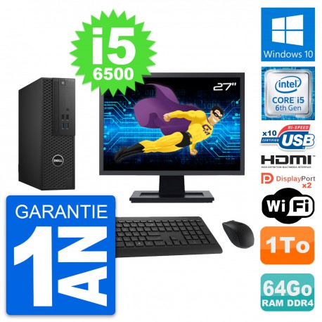 PC Dell T3420 SFF Ecran 27" i5-6500 RAM 64Go Disque 1To HDMI Windows 10 Wifi
