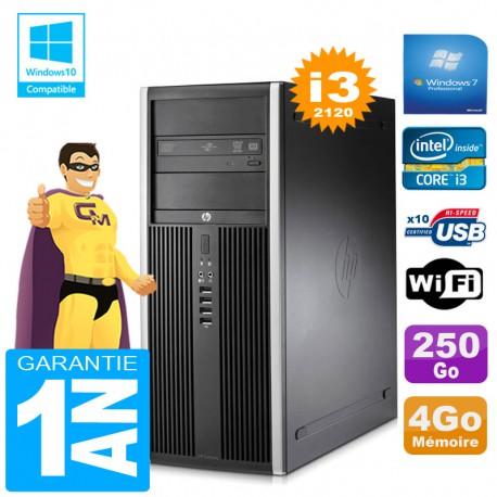 PC Tour HP Compaq 8200 Core I3-2120 Ram 4Go Disque 250 Go Graveur DVD Wifi W7