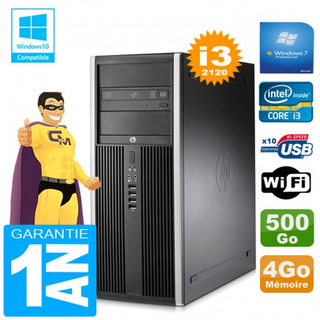 PC Tour HP Compaq 8200 Core I3-2120 Ram 4Go Disque 500 Go Graveur DVD Wifi W7