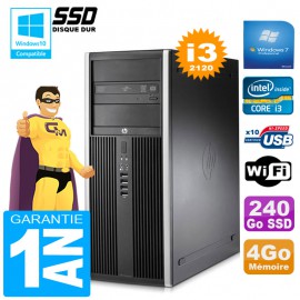 PC Tour HP Compaq 8200 Core I3-2120 Ram 4Go Disque 240Go SSD Graveur DVD Wifi W7