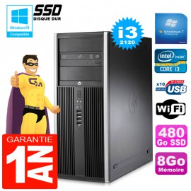 PC Tour HP Compaq 8200 Core I3-2120 Ram 8Go Disque 480Go SSD Graveur DVD Wifi W7
