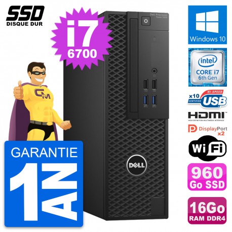PC Dell Precision T3420 SFF Core i7-6700 RAM 16Go SSD 960Go HDMI Windows 10 Wifi