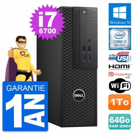 PC Dell Precision T3420 SFF i7-6700 RAM 64Go Disque 1To HDMI Windows 10 Wifi