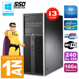 PC Tour HP Compaq 8200 Core I3-2120 Ram 16Go Disque 240Go SSD Graveur DVD Wifi W7