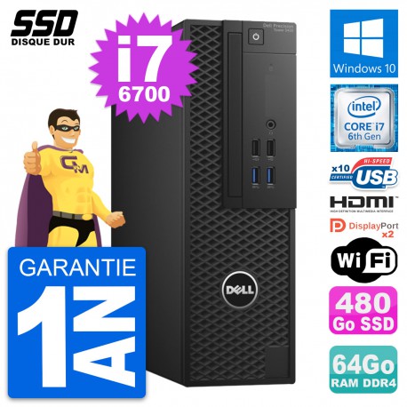 PC Dell Precision T3420 SFF Core i7-6700 RAM 64Go SSD 480Go HDMI Windows 10 Wifi