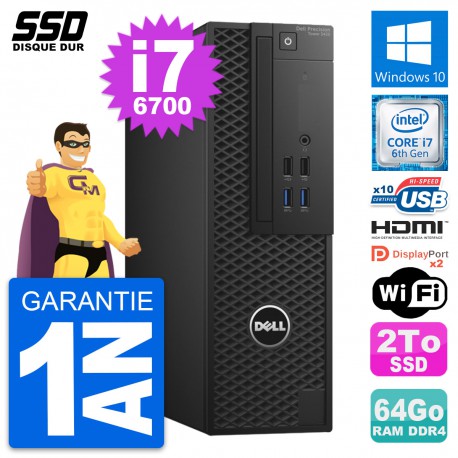 PC Dell Precision T3420 SFF Core i7-6700 RAM 64Go SSD 2To HDMI Windows 10 Wifi