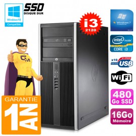 PC Tour HP Compaq 8200 Core I3-2120 Ram 16Go Disque 480Go SSD Graveur DVD Wifi W7