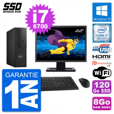 PC Dell T3420 SFF Ecran 22" Intel i7-6700 RAM 8Go SSD 120Go HDMI Windows 10 Wifi