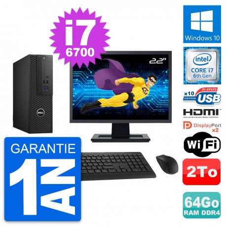 PC Dell T3420 SFF Ecran 22" i7-6700 RAM 64Go Disque 2To HDMI Windows 10 Wifi