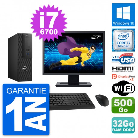PC Dell T3420 SFF Ecran 27" i7-6700 RAM 32Go Disque 500Go HDMI Windows 10 Wifi