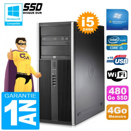 PC Tour HP Compaq 8200 Core I5-2400 Ram 4Go Disque 480Go SSD Graveur DVD Wifi W7