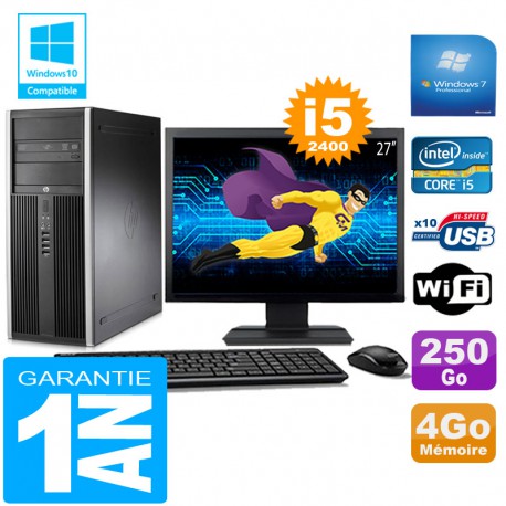 PC Tour HP Compaq 8200 Core I5-2400 Ram 4Go Disque 250 Go Wifi W7 Ecran 27"