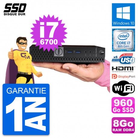 Mini PC Dell 7040 Micro Core i7-6700T RAM 8Go SSD 960Go HDMI Windows 10 Wifi