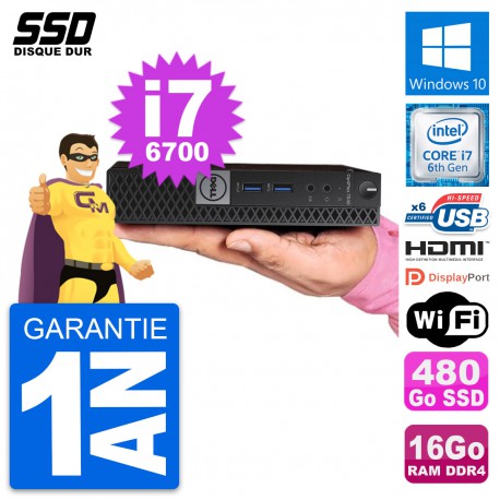 Mini PC Dell 7040 Micro Intel i7-6700T RAM 16Go SSD 480Go HDMI Windows 10 Wifi