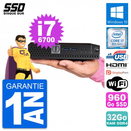 Mini PC Dell 7040 Micro Intel i7-6700T RAM 32Go SSD 960Go HDMI Windows 10 Wifi