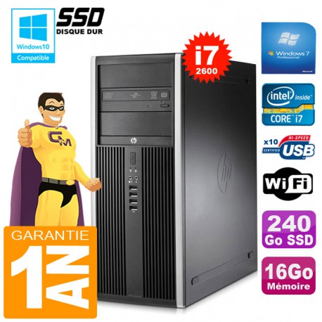PC Tour HP Compaq 8200 Core I7-2600 Ram 16Go Disque 240Go SSD Graveur DVD Wifi W7
