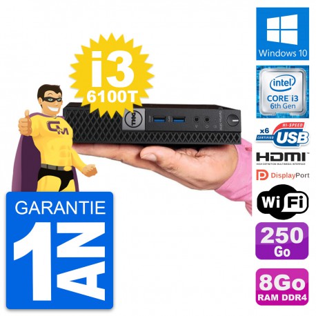 Mini PC Dell 5050 Micro Intel i3-6100T RAM 8Go Disque 250Go HDMI Windows 10 Wifi