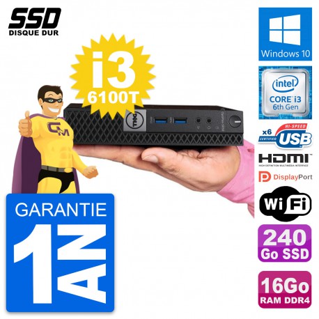 Mini PC Dell 5050 Micro Intel i3-6100T RAM 16Go SSD 240Go HDMI Windows 10 Wifi