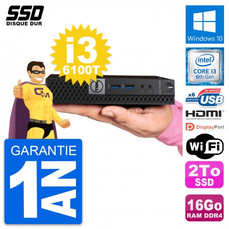 Mini PC Dell OptiPlex 5050 Micro i3-6100T RAM 16Go SSD 2To HDMI Windows 10 Wifi