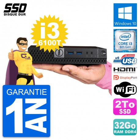 Mini PC Dell OptiPlex 5050 Micro i3-6100T RAM 32Go SSD 2To HDMI Windows 10 Wifi