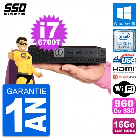Mini PC Dell 5050 Micro Core i7-6700T RAM 16Go SSD 960Go HDMI Windows 10 Wifi