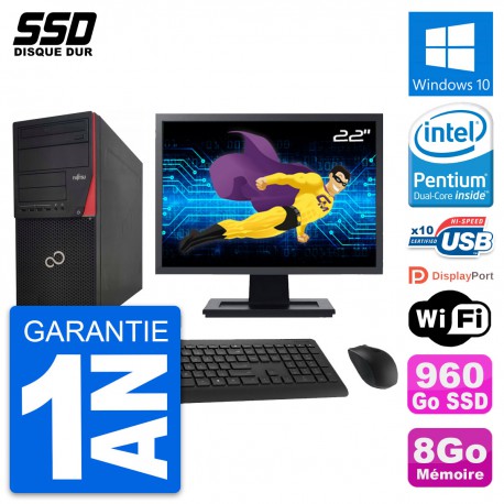 PC Tour Fujitsu P920 Ecran 22" Intel G3220 RAM 8Go SSD 960Go Windows 10 Wifi