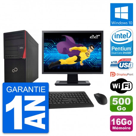 PC Tour Fujitsu P920 Ecran 22" Intel G3220 RAM 16Go Disque 500Go Windows 10 Wifi