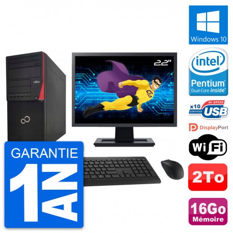 PC Tour Fujitsu P920 Ecran 22" Intel G3220 RAM 16Go Disque 2To Windows 10 Wifi