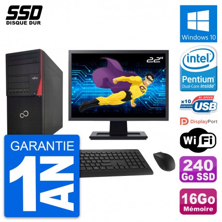 PC Tour Fujitsu P920 Ecran 22" Intel G3220 RAM 16Go SSD 240Go Windows 10 Wifi