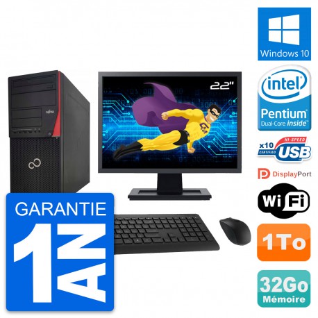 PC Tour Fujitsu P920 Ecran 22" Intel G3220 RAM 32Go Disque 1To Windows 10 Wifi