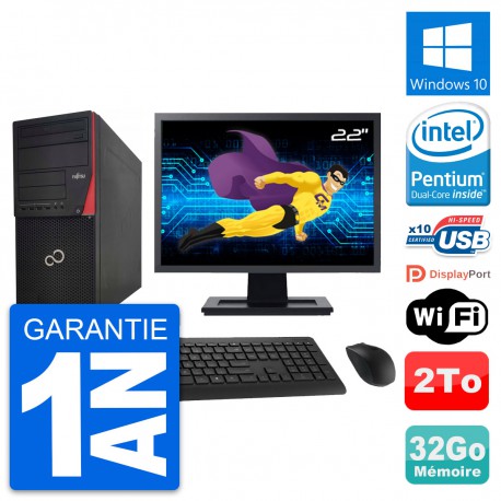 PC Tour Fujitsu P920 Ecran 22" Intel G3220 RAM 32Go Disque 2To Windows 10 Wifi