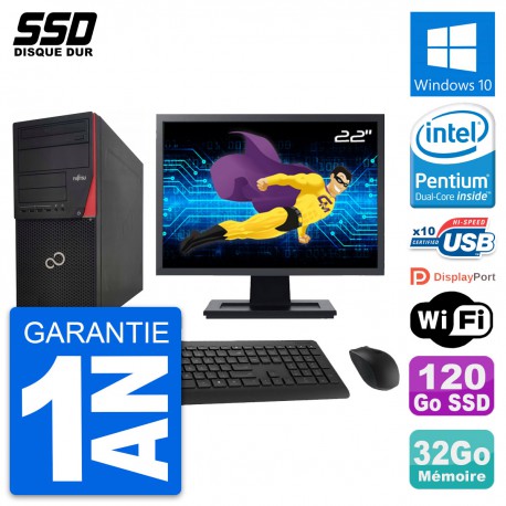 PC Tour Fujitsu P920 Ecran 22" Intel G3220 RAM 32Go SSD 120Go Windows 10 Wifi