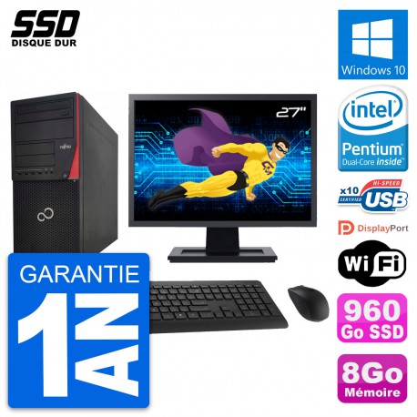 PC Tour Fujitsu P920 Ecran 27" Intel G3220 RAM 8Go SSD 960Go Windows 10 Wifi