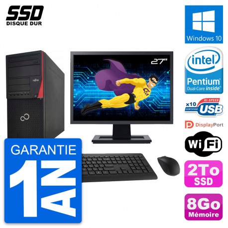 PC Tour Fujitsu P920 Ecran 27" Intel G3220 RAM 8Go SSD 2To Windows 10 Wifi