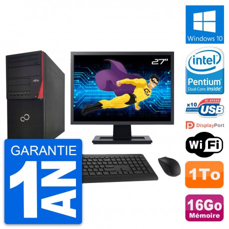 PC Tour Fujitsu P920 Ecran 27" Intel G3220 RAM 16Go Disque 1To Windows 10 Wifi