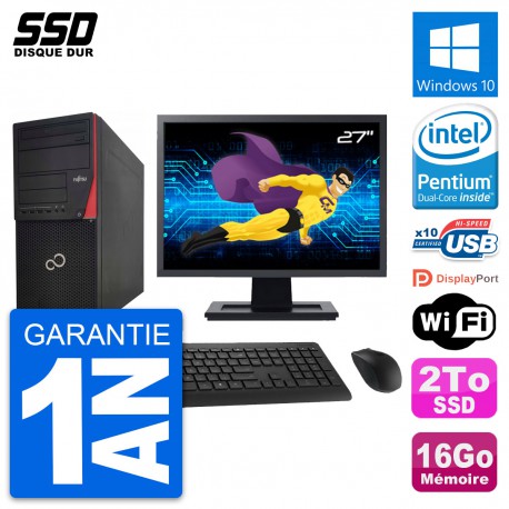 PC Tour Fujitsu P920 Ecran 27" Intel G3220 RAM 16Go SSD 2To Windows 10 Wifi