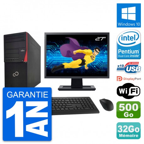 PC Tour Fujitsu P920 Ecran 27" Intel G3220 RAM 32Go Disque 500Go Windows 10 Wifi