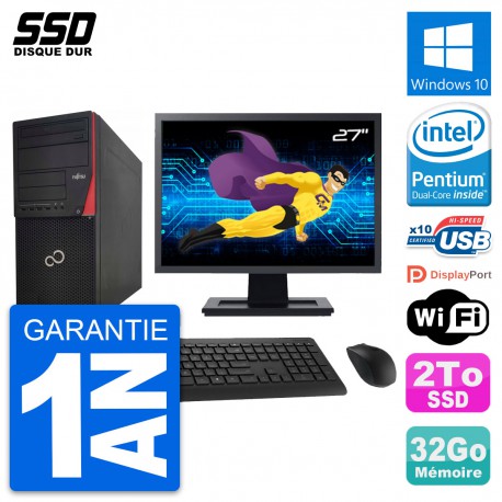 PC Tour Fujitsu P920 Ecran 27" Intel G3220 RAM 32Go SSD 2To Windows 10 Wifi