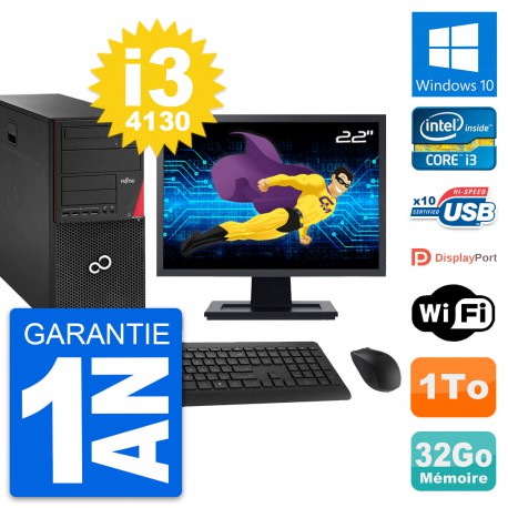 PC Tour Fujitsu P920 Ecran 22" Intel i3-4130 RAM 32Go Disque 1To Windows 10 Wifi