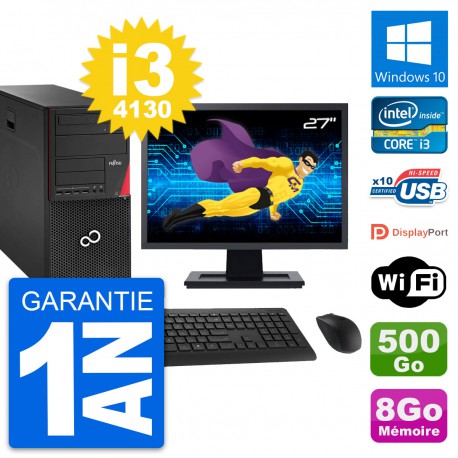 PC Tour Fujitsu P920 Ecran 27" Core i3-4130 RAM 8Go Disque 500Go Windows 10 Wifi