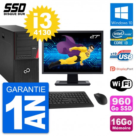 PC Tour Fujitsu P920 Ecran 27" Intel i3-4130 RAM 16Go SSD 960Go Windows 10 Wifi