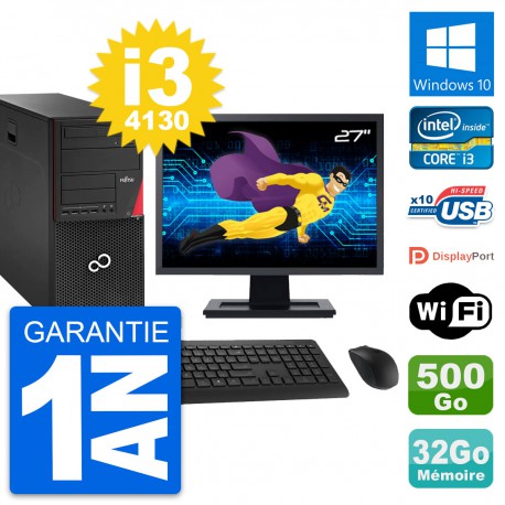 PC Tour Fujitsu P920 Ecran 27" i3-4130 RAM 32Go Disque 500Go Windows 10 Wifi